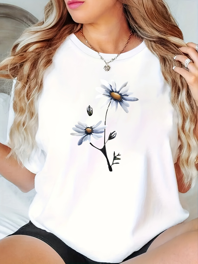 Summer 2025 Clothing Essentials - Camiseta con estampado de flores de