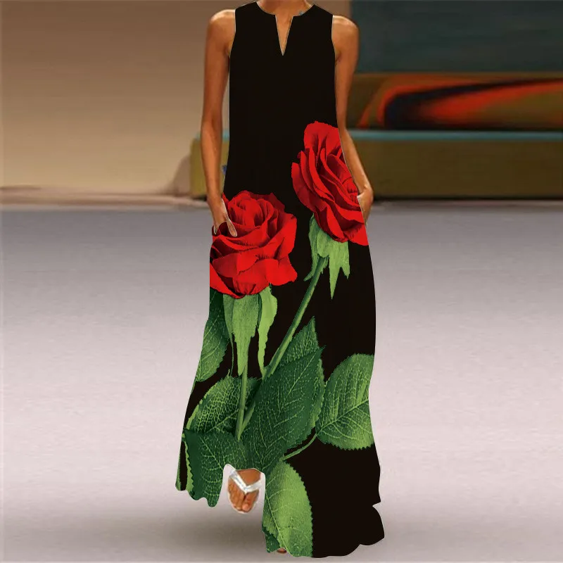 Summer Rose Clothing - Vestido largo con estampado de rosas