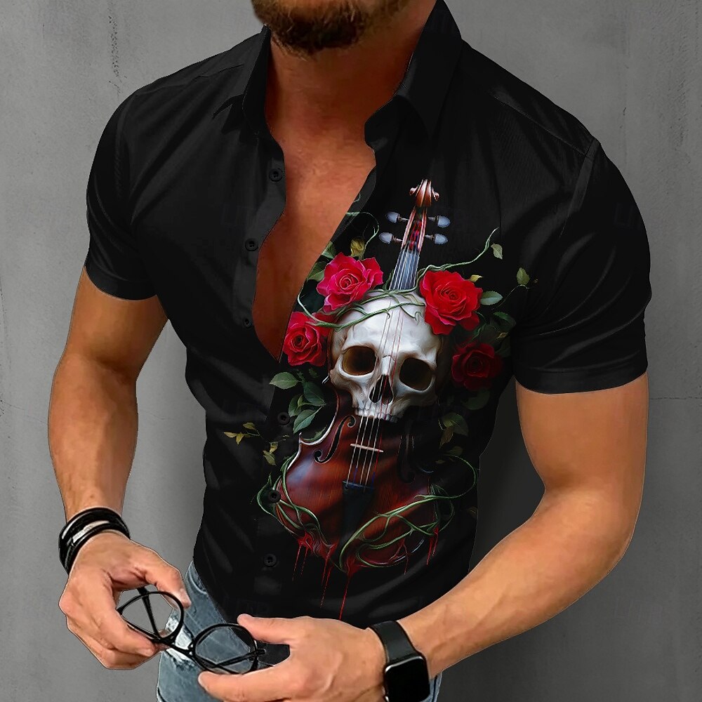 Summer Rose Clothing - Camisa Gótica con Calavera para Hombre,