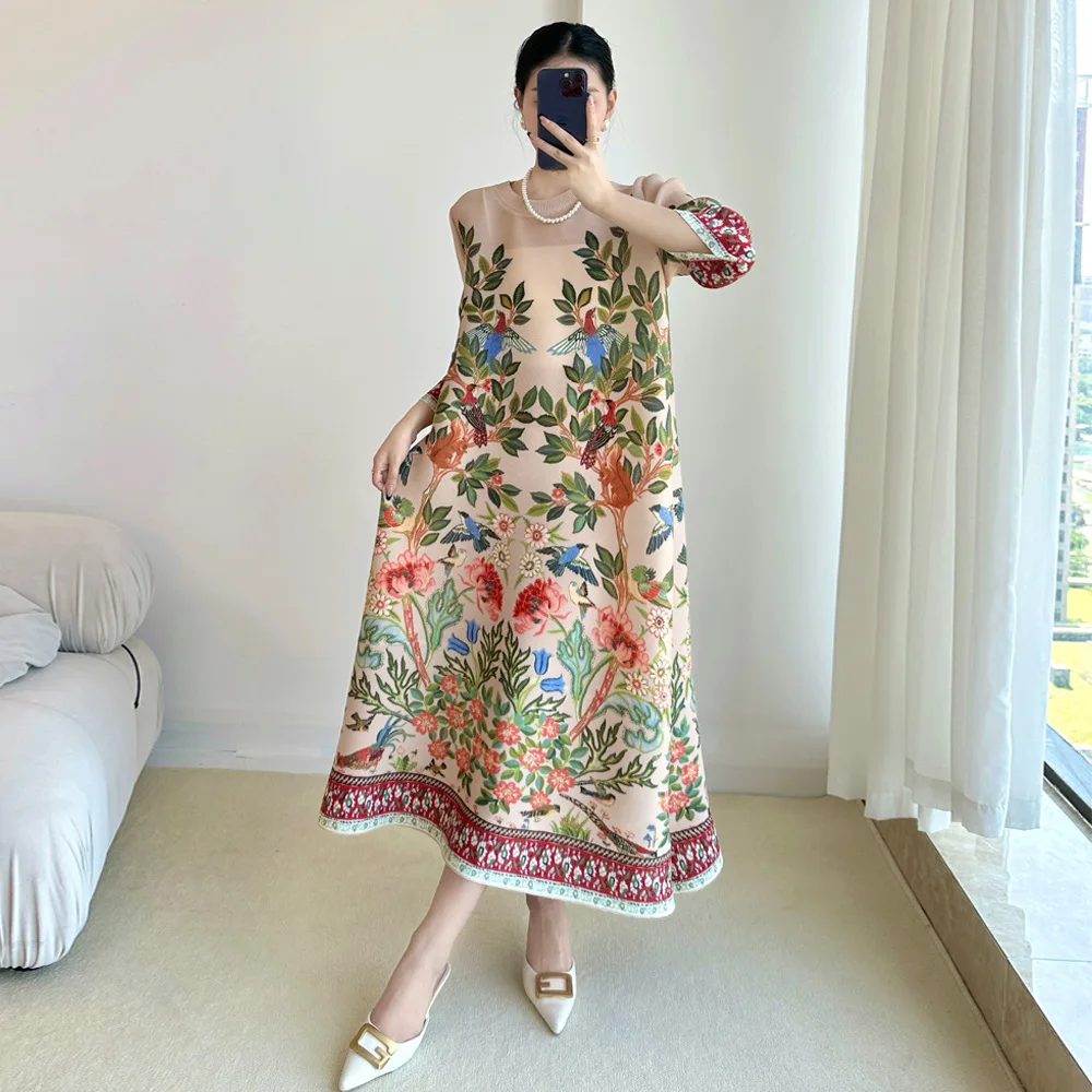 Summer 2025 Clothing Essentials - Miyake-vestido estampado Vintage, vestidos informales de